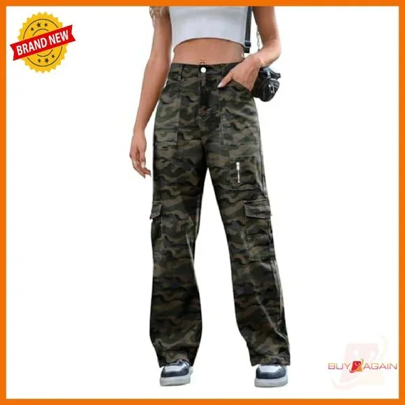 High Waist Wide Leg Cargo Pants with 7 Pockets Stretchy Drawstring